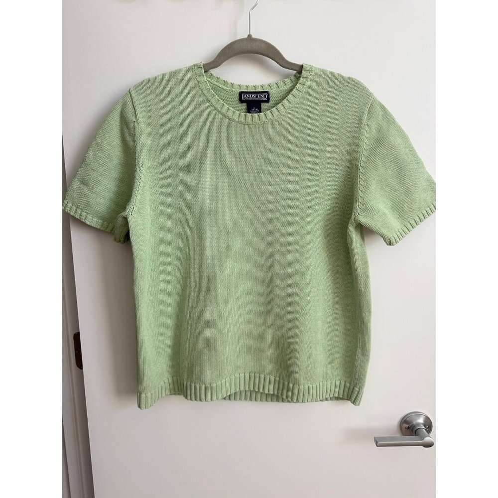 Vintage Lands’ End Crew Neck Short Sleeve Sweater Tee Large Sage Green